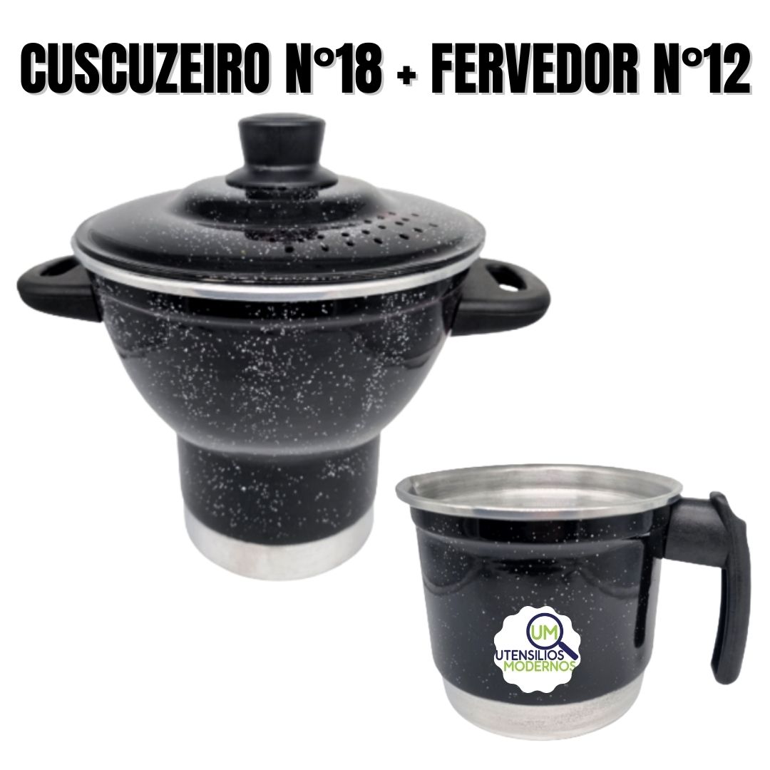 Cuscuzeiro Nordestino Alumínio Preto nº18 4 Porções Fervedor nº12 1 Litro