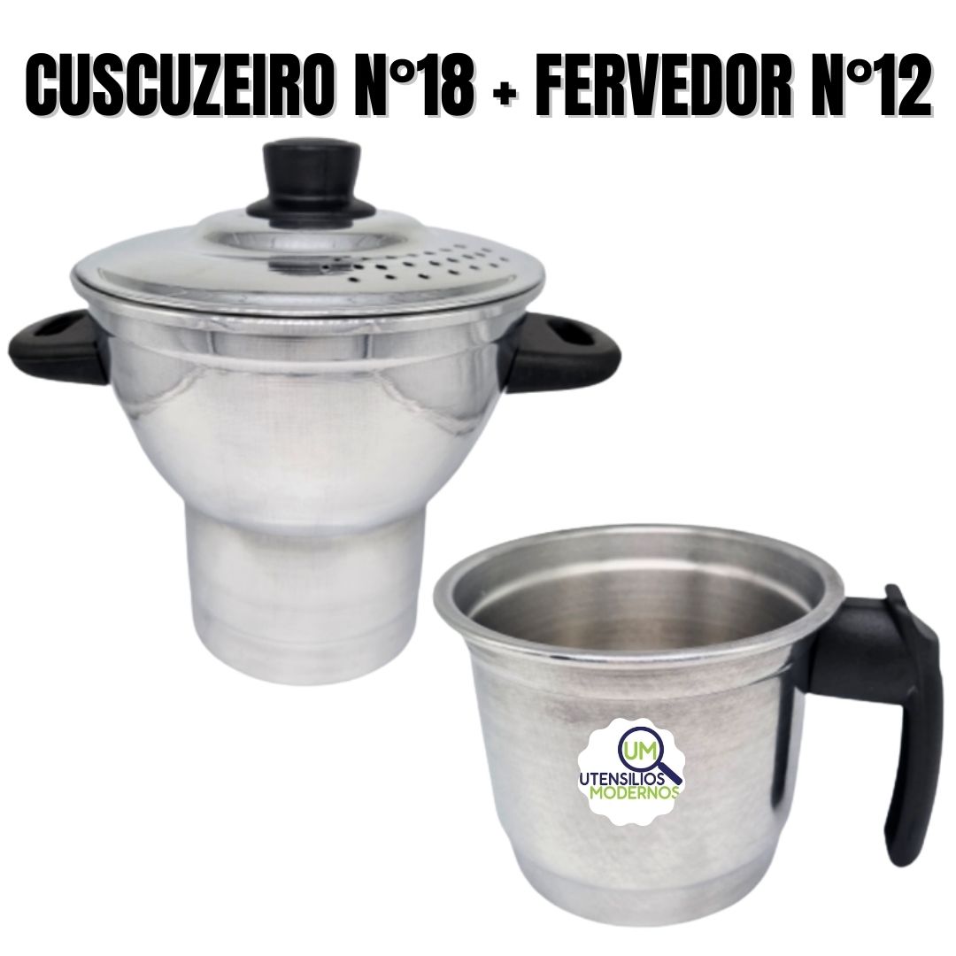 Cuscuzeiro Nordestino Alumínio Polido nº18 4 Porções Fervedor nº12 1 Litro